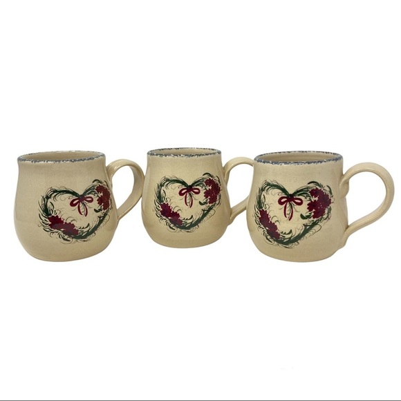 Casey Pottery Set of 3 Mugs. Burgundy Floral Heart Design. Hand Made. Vintage - Picture 7 of 7